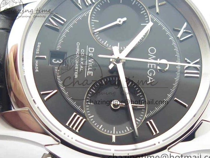 0812 De Ville Chronograph SS OMF 1:1 Best Edition Black Dial On Black Leather Strap A Fashionable 8109